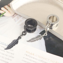 Beydodo Ear Plugs Set Stainless Steel Tunnel 6-25 mm Feather Pendant with Screw Closure Ear Expander Piercing Tunnel, Stainless Steel, No gemstone