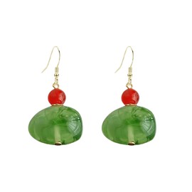 Peasimy New Chinese Style Green Oval Retro Earrings Vintage Jade-Inspired Dangle Drop Earrings for Women Ethnic Party Jewelry, Large, Metal, No Gemstone