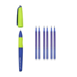 Pelikan Erase 2.0 Ergonomic Erasable Rollerball Pen Blue Ink for Right and Left Handed School Refillable 6 Refills Included