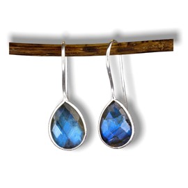 MadamLili - Tröpfchen Ohrringe Labradorit - 925 Sterling Silber - Edelstein Echtsilber Ohrhänger Schimmernd Dunkelblau - Exklusive Schmuckbox