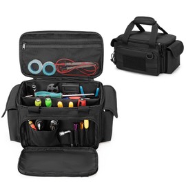 Rexmica Small Tool Bag for Men with Non-Slip and Thick Padded Base, Tactical Bag, Multifunctional Work Bag for Craftsmen, Electricians, Carpenters, Black