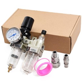 [K.FORCE] Air Regulator, Air Filter, Water Separator, Regulator with Lubricator, AC 2010-02 "Pressure Adjustment, Moisture Removal, Oil Mixing" (1/4 Male, Female, Coupler, Includes 1 Each Tape)