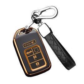 HIBEYO TPU Car Key Fob Cover for Honda Civic Fit Accord Pilot CR-V 2015-2021 with Keychains Smart Remote Car Key Case Holder Accessories for Kia Car Key 5 Buttons-Black