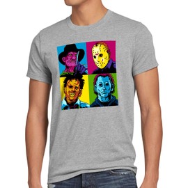 style3 Pop Art Scary Men's T-Shirt Freddy Jasonn Michael Leatherface Warhol, grey mixed