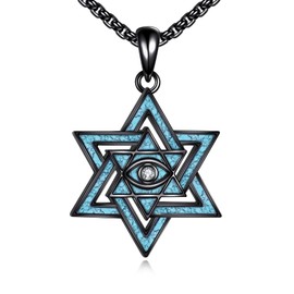 YAFEINI Star Of David Necklace Sterling Silver Turquoise Evil Eye Necklace Jewish Star Pendant Jewelry For Women Men