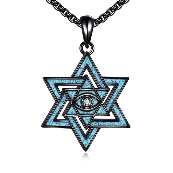 YAFEINI Star Of David Necklace Sterling Silver Turquoise Evil Eye