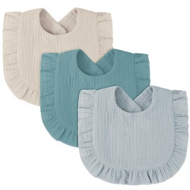 Vicloon Baby Bibs, Pack of 3 Soft Absorbent Muslin Neckerchiefs, Drool Bibs, Burp Cloths Baby with Press Stud for Baby Boys and Girls Toddlers