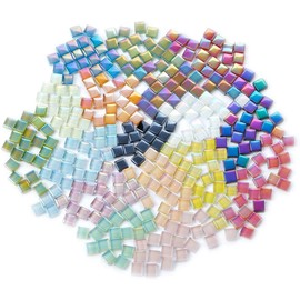 CarAngels 200pcs Each Color Random Raster Glass Mosaic Tiles 1cm Square Iridescent DIY Home Decor Handmade Craft (Mixed Color)