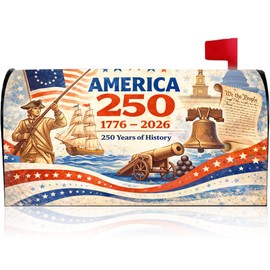 America 250 Years Anniversary Magnetic Mailbox Cover, Patriotic USA Flag 1776-2026 History Mailbox Post Covers Standard Size 18" X 21" for Independence Day 250th Anniversary Outside Garden
