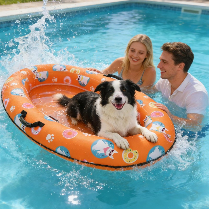 PUPTECK Dog Pool Float, Inflatable Dogs Raft for Pool with