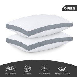 Utopia Bedding Bed Pillows for Sleeping Queen Size (Grey), Set of 2, Soft & Fluffy Pillow with Down Alternative Filling, Cooling, Hotel Quality, Gusseted Pillow for Back, Stomach or Side Sleepers