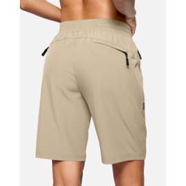 SANTINY Women's 7''/ 9'' Hiking Shorts with 3 Zipper Pockets Lightweight Quick Dry Long Athletic Golf Shorts for Women Casual(Khaki_L)