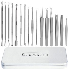 [16 Pcs] Pimple Popper Tool Kit | High Quality 410 Stainless Steel Blackhead Remover Tools, Pimple Extractor Tool Kit for Blackheads, Blemish, Comdone, Acne, Zit, and Whiteheads for Face & Nose