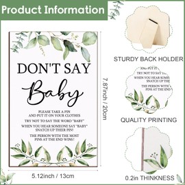 Unittype 51 Pcs Don't Say Baby Shower Game Supplies Include Greenery Theme Baby Shower Sign and 50 Mini Greenery Clothespins for Boys Girls Gender Reveal Baby Shower Prizes Game