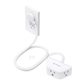 TROND Rightward Short Extension Cord 3ft - Small Flat Plug Power Strip 3 Prong, Three Side Grounded Outlets, 13 Amps, 16 Gauge Wire for Indoor Home Office Kitchen Cruise Ship Travel Essentials, White