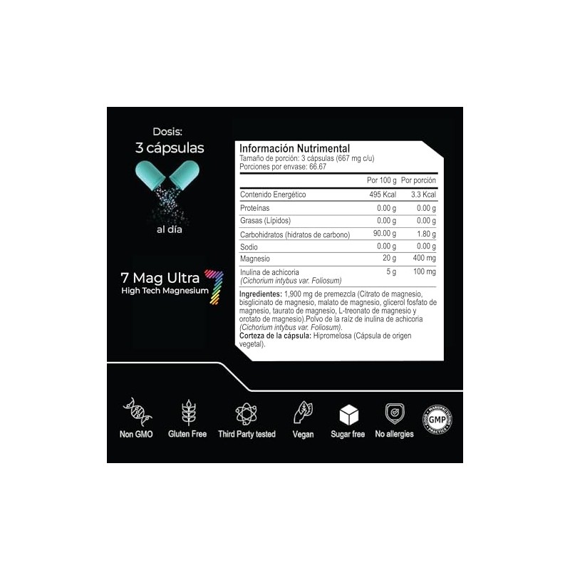 Eternal Nutrition Seven Mag Ultra Magnesio Complex 200 Cápsulas Glicinato