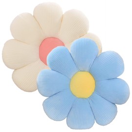 ACUSHLA Pack of 2 Flower Floor Cushion, Seat Cushion, 40 cm Flower Floor Cushion, Tatami Flower-Shaped, Soft Petal Cushion, Cute Flower Plush Cushion for Car, Home, Sofa, Chair (Blue + White)
