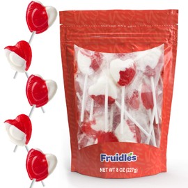 Valentines Day Lollipops Red Heart Shaped Strawberry N' Cream Flavored, Kosher Parve, Individually Wrapped (Half-Pound)