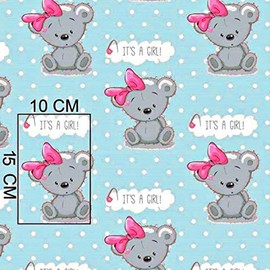 Pingianer 100 x 160 cm Teddy Bear Boy Girl 100% Cotton Fabric Children Sold by the Metre Craft Sewing Fabric (It's a Girl Turquoise, 100 x 160 cm)