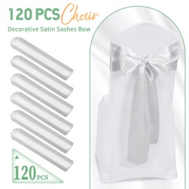 120 PCS Silver Satin Chair Sashes, 7 x 108 Inch