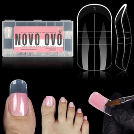 NOVO OVO 300 Pcs Toe Dual Nail Forms for Poly Gel Toenail Extension, Reusable Full Cover Molds for French Tip Acrylic Toenails, Nail Art Design Molds for Pedicure, for Salon & DIY at Home 15 sizes