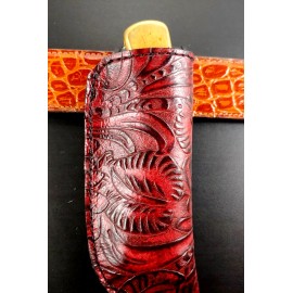Buck Knives DRAGONBACKBONE FLORAL TOOLED leather BUCK 110 knife sheath HANDMADE red Pocket Knife BUCK TOOL