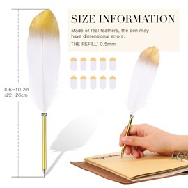 10 Pcs Feather Quill Ballpoint Pens Bulk 0.5mm Ink Feathered Vintage Pens Refined Plated Rod Pen for Writing Guest Signature Office Party Favors (White)