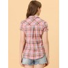 Allegra K Women's Plaid Shirts Cotton Short Sleeve Classic Button