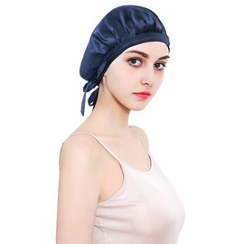 ALLYAOFA 100% Mulberry Silk Night Sleep Cap, Sleeping Cap for Women Head Cover Bonnet for Hair Beauty With Elastic Band for Sleep, Hair Loss, Hair Protection (Blue)
