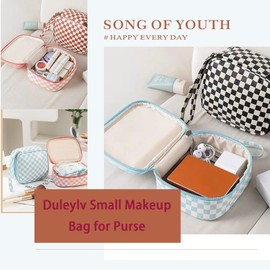 Duleylv Small Makeup Bag for Purse Portable Mini Makeup Organizer Waterproof Cosmetic Pouch for Coin Lipstick Jewelry Little Cosmetic Bag with Zipper for Women, Brown