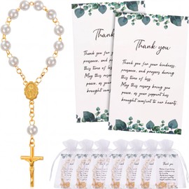 Quelay 50 Sets Funeral Favors for Guests, Mini Rosary Organza Bags Sympathy Thank You Cards Celebration of Life Favors for Memorial Party Supplies Funeral Guest Return Gifts