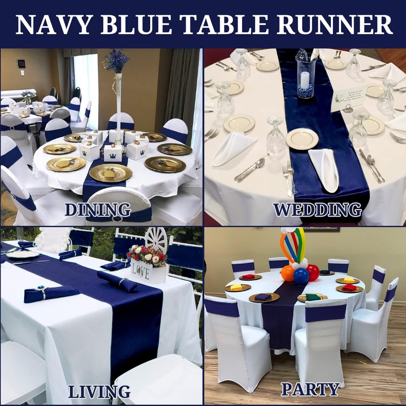 15 Pack Navy Blue Satin Table Runners 12 x 108