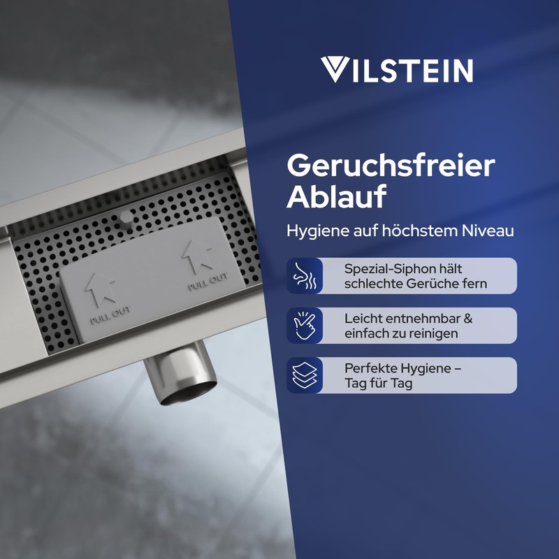 VILSTEIN Siphon with Odour Stop for Many Shower Channels with