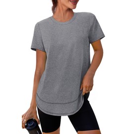 Oversized Tshirts for Women Dry Fit Plus Size Spring Clothes Summer Athletic Tops Workout Shirts Crewneck Grey 3XL