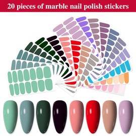 YECIRALA 20 Sheets 280 Pieces Solid Nail Stickers Full Nail Wraps for Women Nail Art Srips with Nail File Set Mix Color Nail Polish Stickers Nail Polish Strips Peel and Stick Nail Polish Wraps