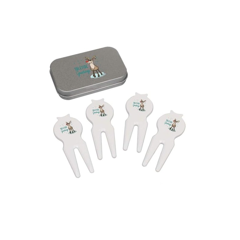 Azeeda 'Yuletide Greetings Reindeer' Golf Divot Tool/Repair Fork Gift Set