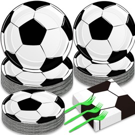 Qyeahkj 50 Guests Soccer Plates and Napkins Party Supplies Soccer Birthday Party Decorations Disposable Tableware Set Soccer Ball Dinnerware Favor for Party Decoration Favors, 200PCS