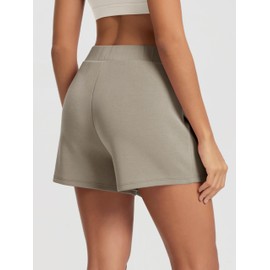 ODODOS Modal Soft Wrap Mini Skorts with Pocket for Women High Waist Asymmetrical Hem Relaxed Shorts, Khaki, Large