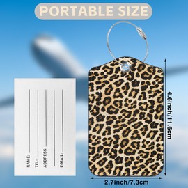 Leopard Print Set of 2 Luggage Tags for Suitcases Cheetah Leather Suitcase Tags Identifiers with Privacy Name Address Label and Stainless Steel Loop for Women Men Travel Luggage Accessories