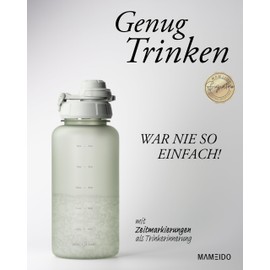 MAMEIDO Drinking Bottle 1 Litre with Straw & Time Marking as Drinking Reminder, Leak-Proof Water Bottle, Sports Bottle, BPA-Free, Gym Water Bottle, Tritan Bottle (Desert Sage, 1000 ml)