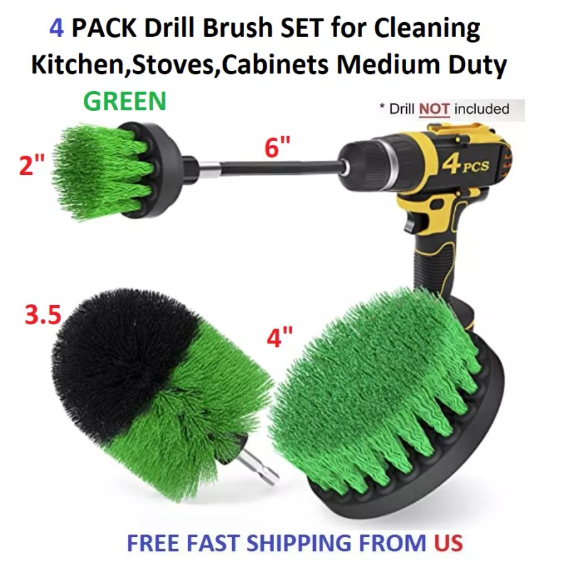 SHYN ABRASIVES 4 PACK Drill Brush SET for Cleaning Kitchen,Stoves
