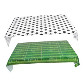 SHOWERORO 2pcs Soccer Tablecloth Decorative Sports Theme Table Cover for Birthday Party Home Restaurant Event Use Checkered Grass Design