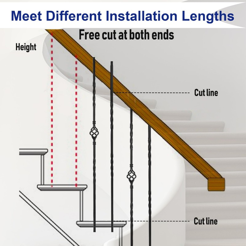 30-Pack Iron Stair Balusters – 44" Square Hollow Metal Spindles