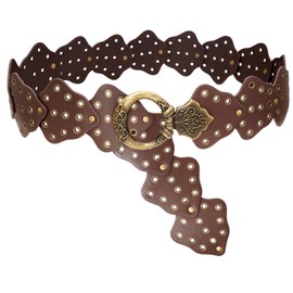 WULIQIUQIU Wide Disc Belts for Women Boho Concho Leather Waist Belt Vintage Western Chunky Belt for Dresses 115CM Brown