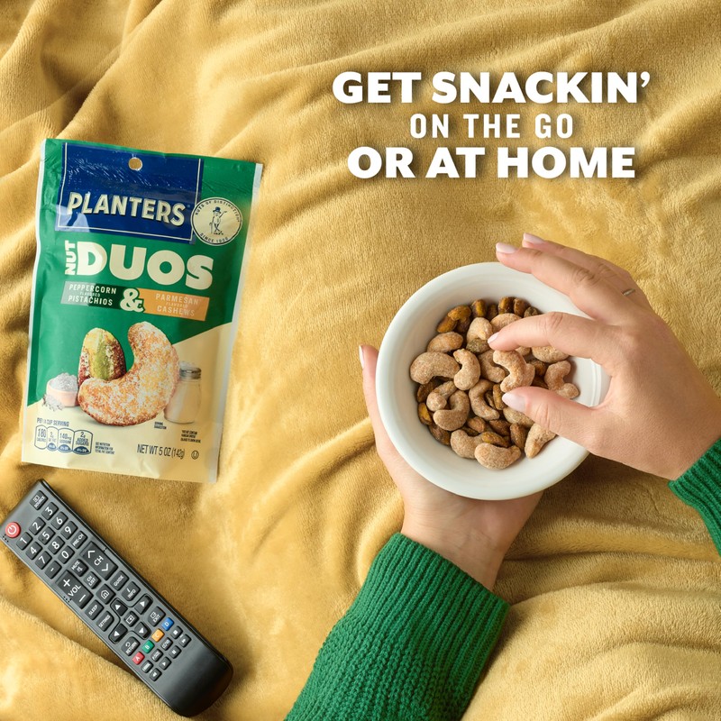 PLANTERS Nut Duos, Flavored Nuts, Peppercorn Pistachios & Parmesan Cashews