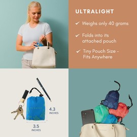 Nereiva 55 Pound Reusable Shopping Bag Ocean Blue - Foldable into a Small Pouch - Washable Reusable Grocery Bag, Durable & Stylish with handles for Easy Shoulder or Hand Carry