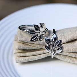 Silver Leaf Napkin Rings Set - Home Decor for Cloth Napkins - Stylish Silver Napkin Holder - Kitchen Decor and Wedding Decorations Set of 6 pcs [matelas]