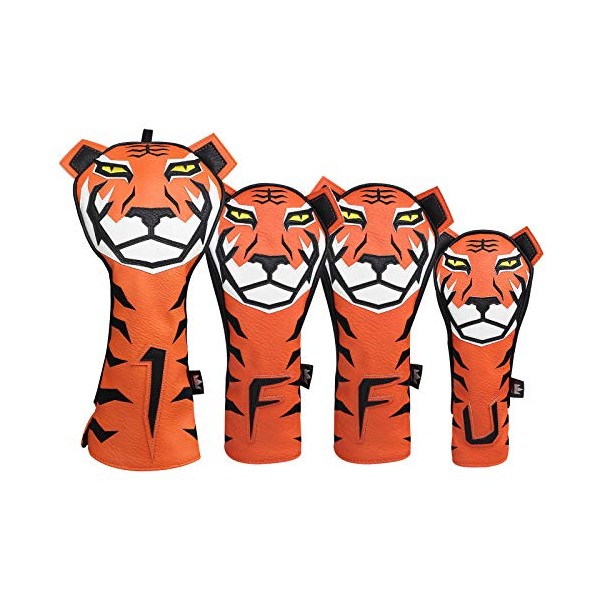 Craftsman Golf Orange/Black Synthetic Leather Tiger Animal Headcover for Driver Fairway Hybrids (4pcs(1,F,F,U))