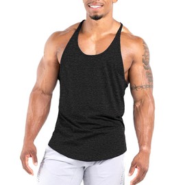 Agilelin Men's Workout Stringer Tank Tops Athletic Quick Dry Y-Back Tops Bodybuilding Muscle Shirts for Gym（1 Or 3 Pack）（Black/S）