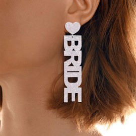 Bride Earrings Wedding Bridal Earrings BRIDE Letter Dangle Earring Wedding Bridal Earrings Bridesmaids Bachelorette Party Gift (C)